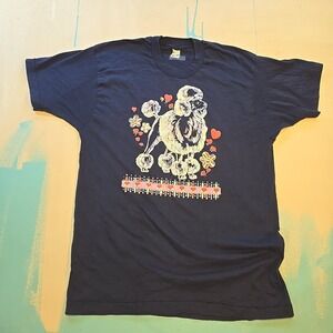 VTG Single Stitch Poodle Hearts T-Shirt Screen‎ Stars XL Navy USA Flowers 1980s